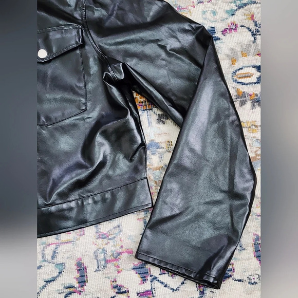 Shein Women's Black Cropped  PU Leather Jacket, XLg - Picture 7 of 13